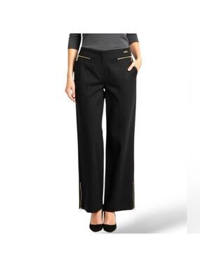 St. JOHN SPORT Black Cotton Wide Leg Casual Pants w/Zipper Detail Sz. 8